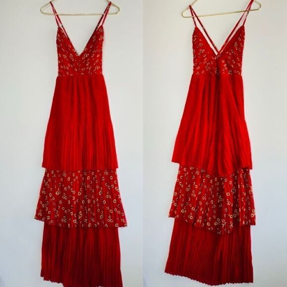 Fame And Partners x Free People Women's Kayla Tiered Accordion Dress Red - Picture 6 of 7